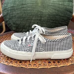 Superga Black & White Gingham Checkered Lace Up Sneakers